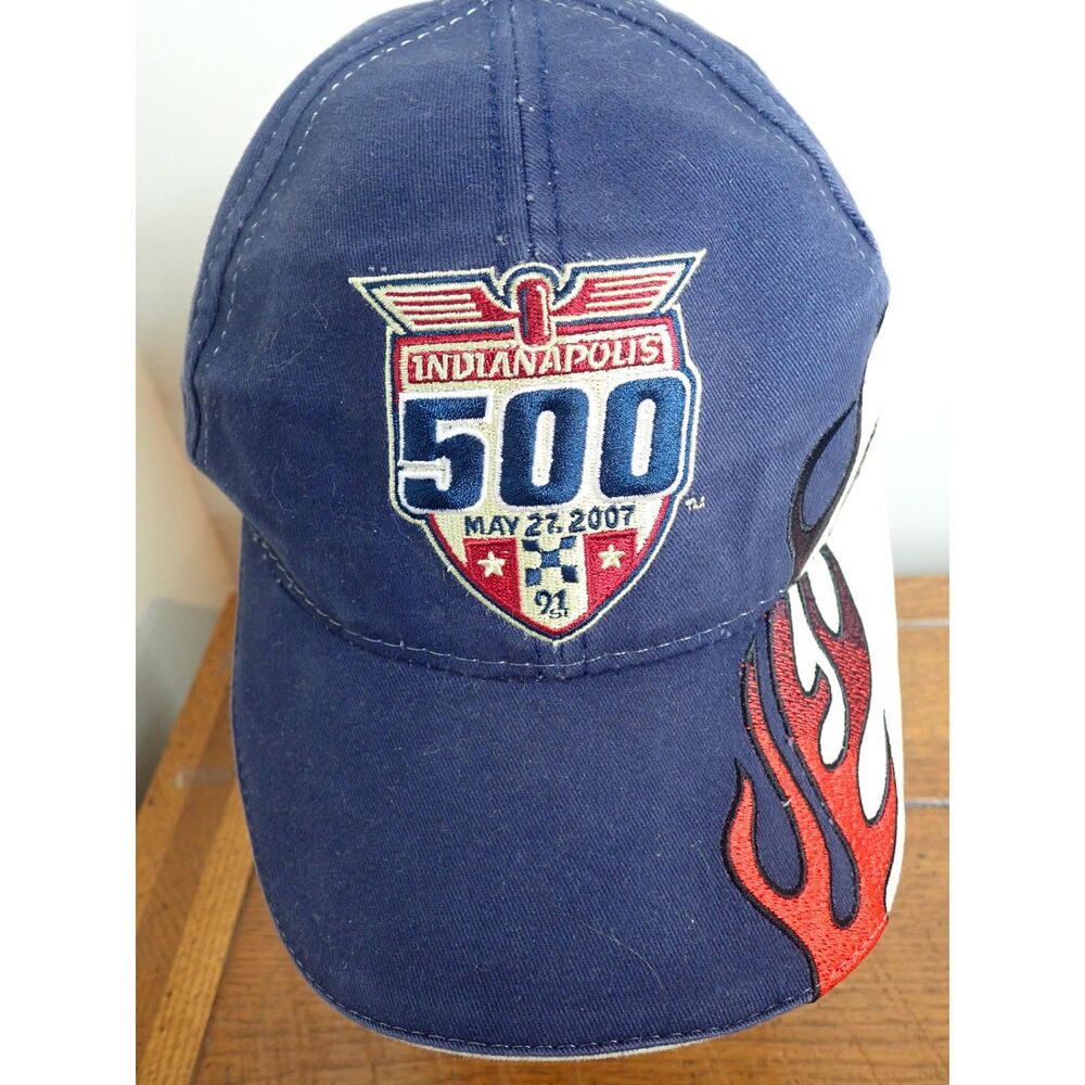 Indy 500 91st Running Baseball Cap Blue Flames Indianapolis 500 May Adjustable